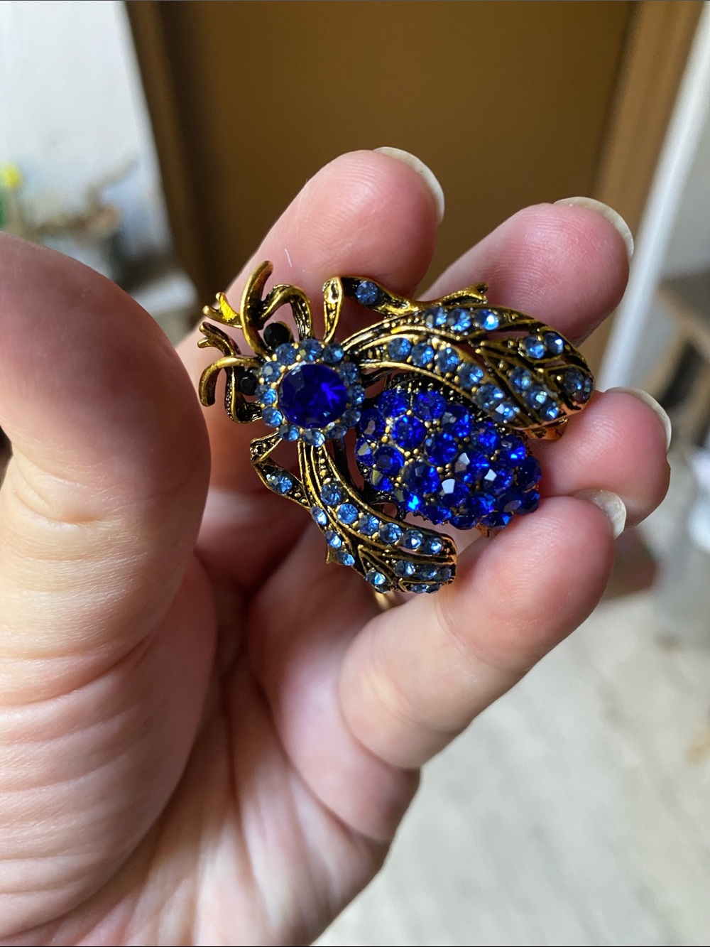 Gold-Tone Brooch with Sapphire Blue Crystals - Women Jewelry